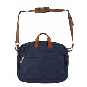 J Crew Abingdon Dry Goods Cotton Laptop Briefcase Messenger Bag Brwn/Blu Leather